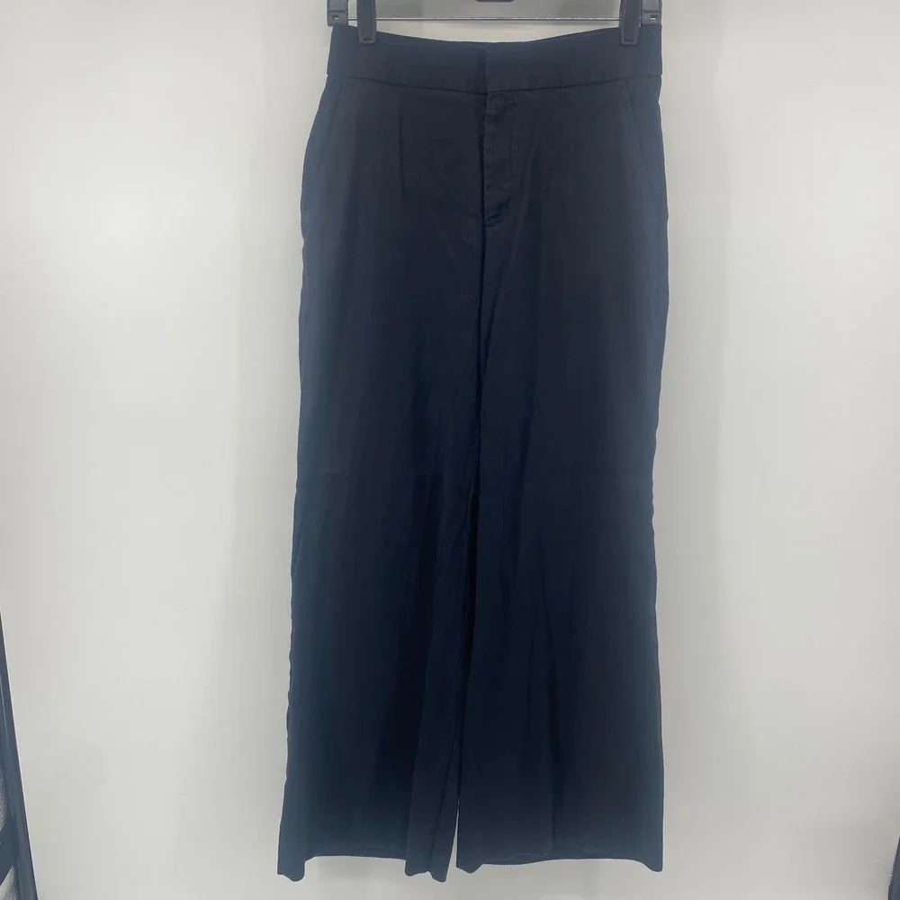 Banana Republic Wide Leg‎ Pants Womens 4 Black High Rise Twill Trouser